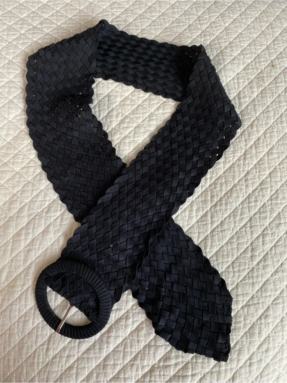 Black Woven Braided Elastic Wide Belt Stretchy Festival Boho Y2K Retro L/XL